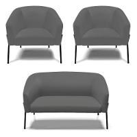 Namoradeira E 2 Poltronas Pé De Ferro Preto Stella Sintético Grafite D03 - D'rossi - 1