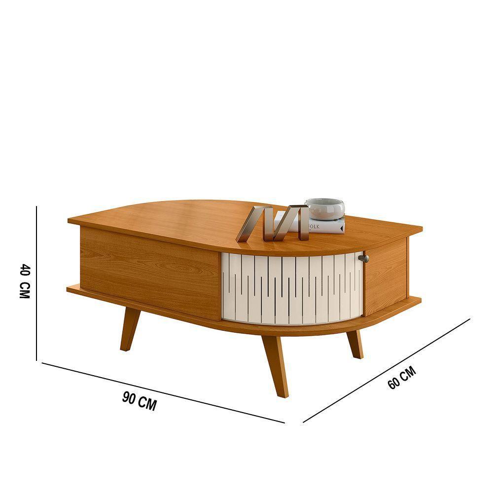 Mesa De Centro Para Sala Com 2 Portas Narvelli M20 - D'rossi Cinamomo E Off White - 3