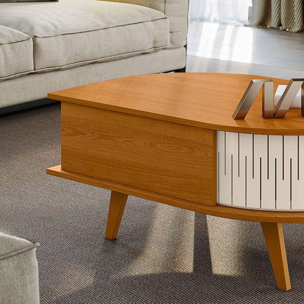 Mesa De Centro Para Sala Com 2 Portas Narvelli M20 - D'rossi Cinamomo E Off White - 5