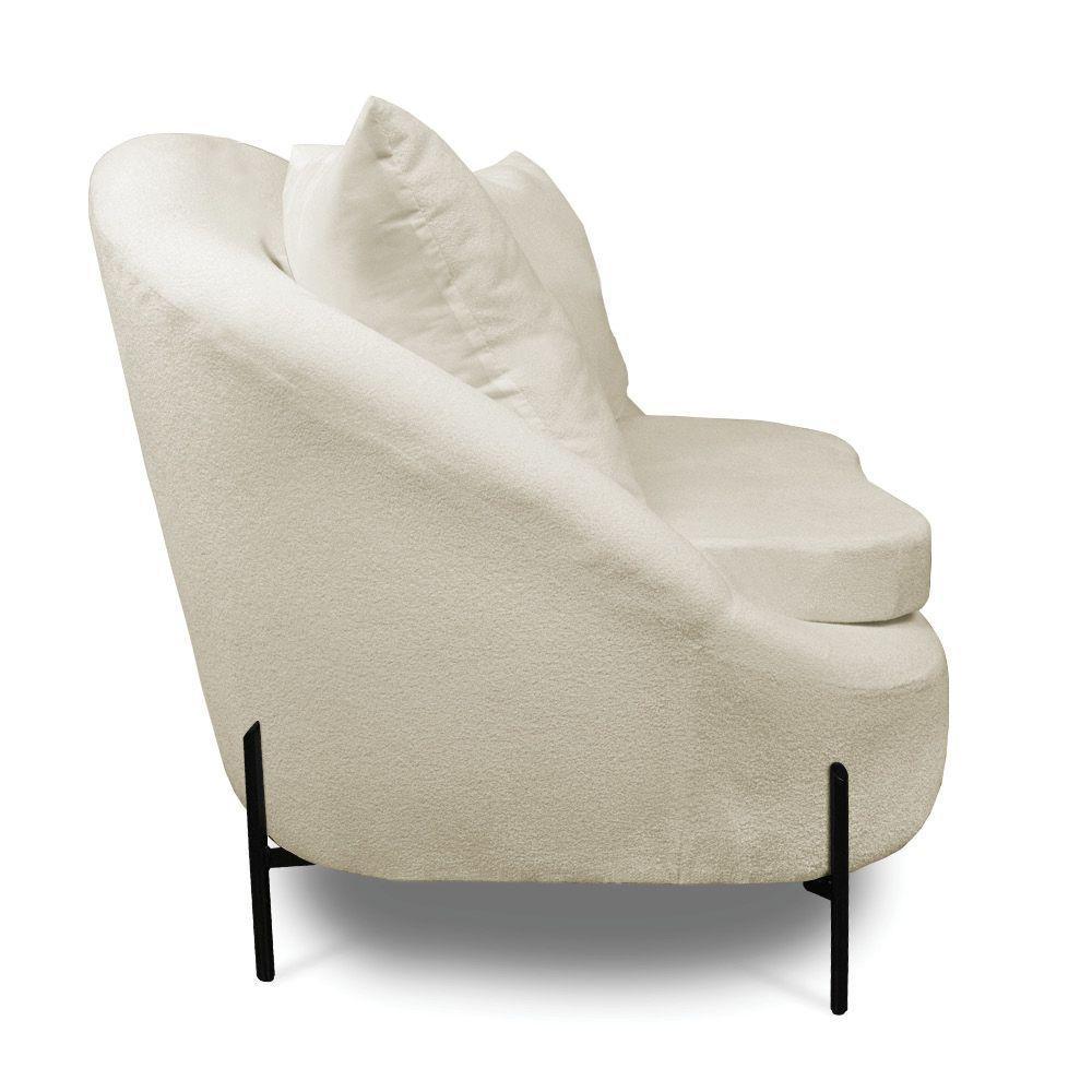 Poltrona Decorativa Orgânica Pé De Metal Preto Kit 2 Zaya Bouclê C05 - D'rossi Bege - 6