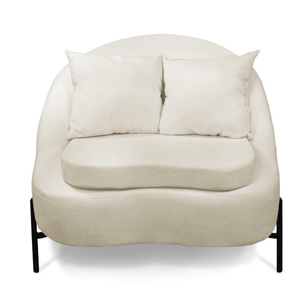 Poltrona Decorativa Orgânica Pé De Metal Preto Kit 2 Zaya Bouclê C05 - D'rossi Bege - 8