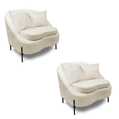 Poltrona Decorativa Orgânica Pé De Metal Preto Kit 2 Zaya Bouclê C05 - D'rossi Bege