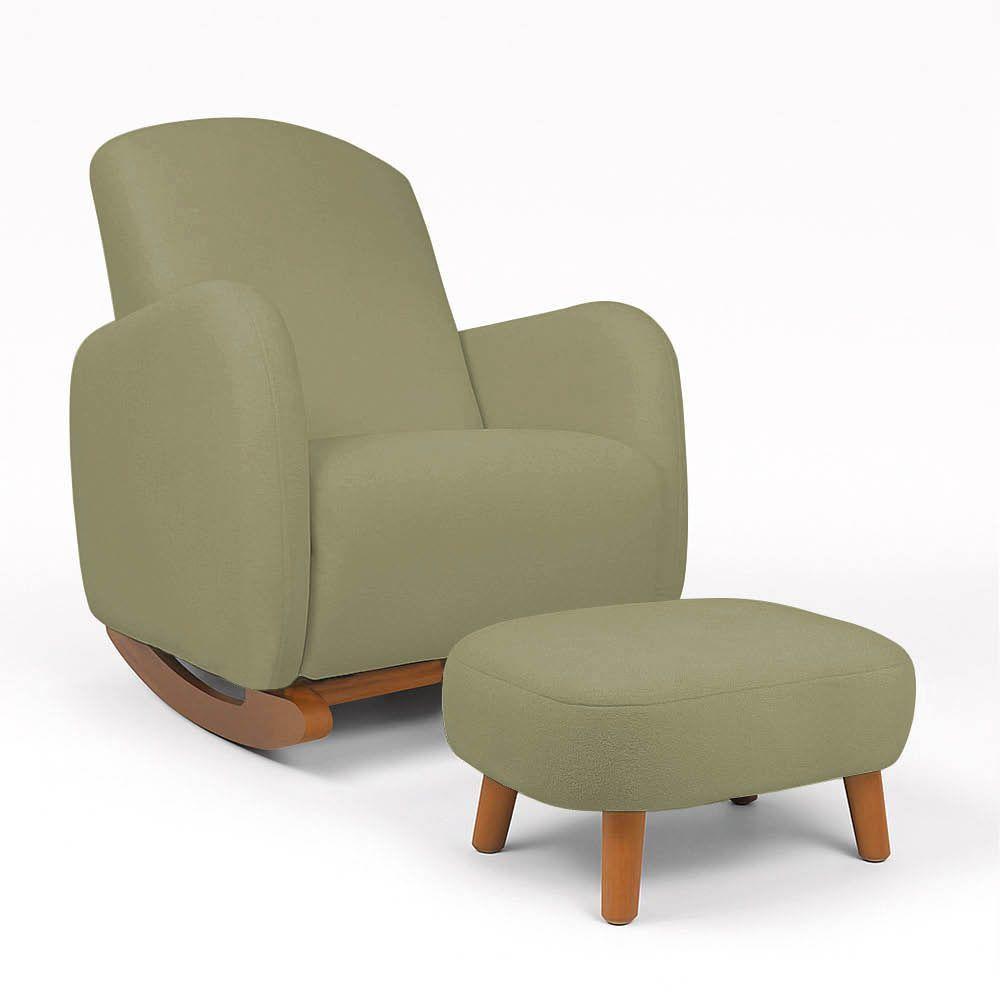 Poltrona Amamentação Balanço Madeira E Puff Jhessy Bouclê R04 - D'rossi Pistache - 2