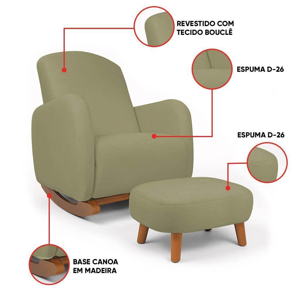 Poltrona Amamentação Balanço Madeira E Puff Jhessy Bouclê R04 - D'rossi Pistache - 3
