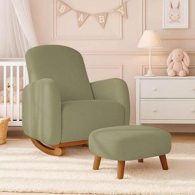Poltrona Amamentação Balanço Madeira E Puff Jhessy Bouclê R04 - D'rossi Pistache