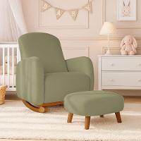 Poltrona Amamentação Balanço Madeira E Puff Jhessy Bouclê R04 - D'rossi Pistache - 1