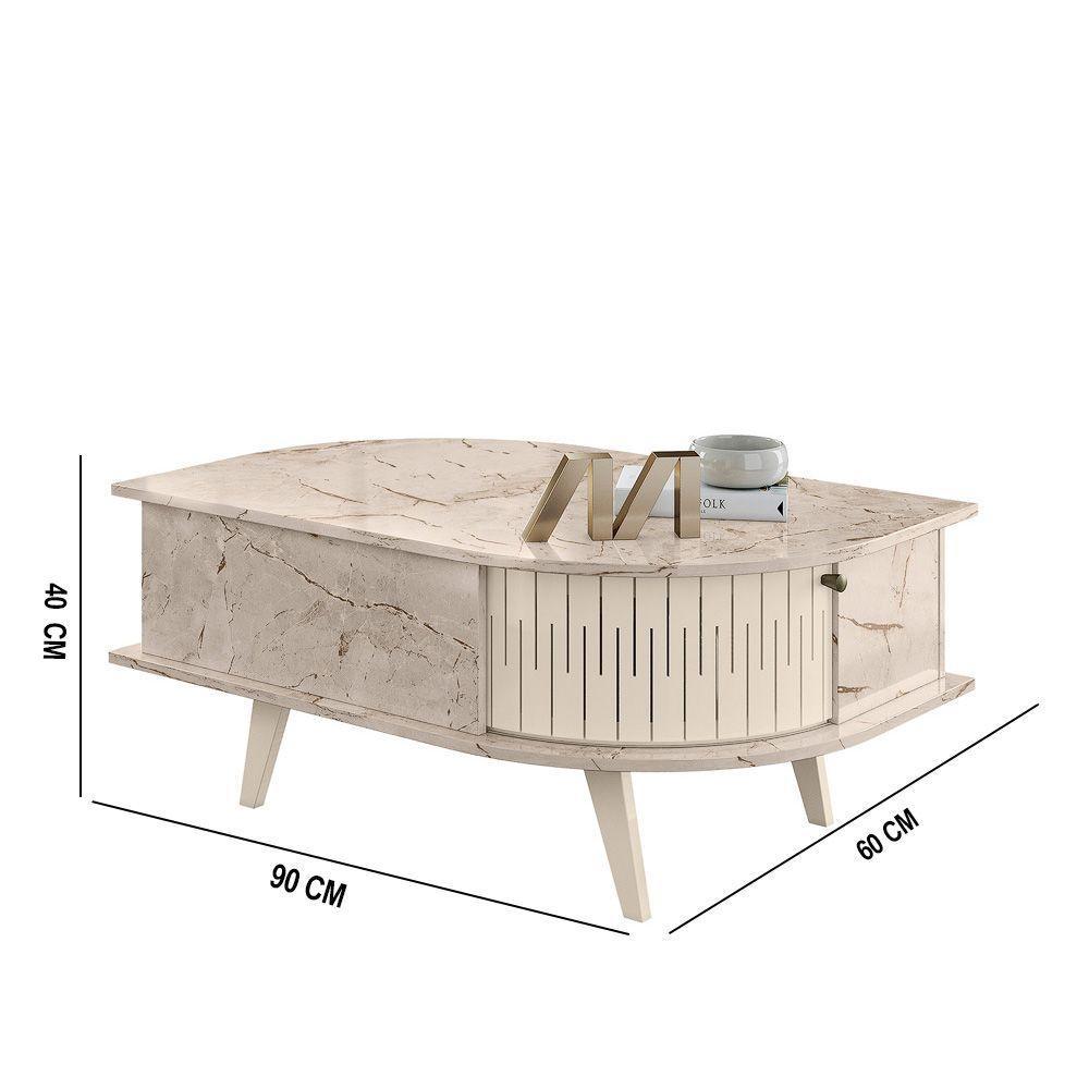Mesa De Centro Para Sala Com 2 Portas Narvelli M20 - D'rossi Calacata E Off White - 3