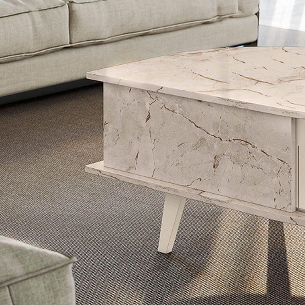Mesa De Centro Para Sala Com 2 Portas Narvelli M20 - D'rossi Calacata E Off White - 5