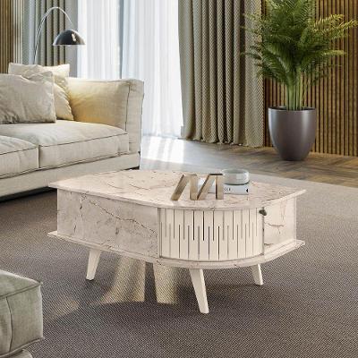 Mesa De Centro Para Sala Com 2 Portas Narvelli M20 - D'rossi Calacata E Off White