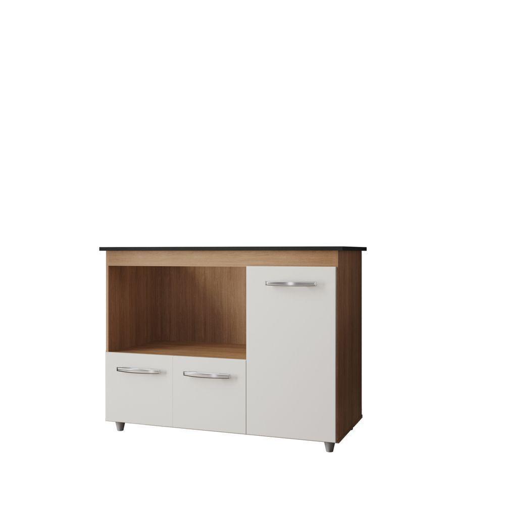 Balcão Para Cooktop 3 Portas Armário De Cozinha Ana - Ssx Multicoisas Cor Savana/off White Tampo 5 Bocas - 3