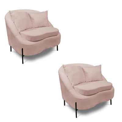 Poltrona Decorativa Orgânica Pé De Metal Preto Kit 2 Zaya Bouclê C05 - D'rossi Rose