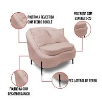 Poltrona Decorativa Orgânica Pé De Metal Preto Kit 2 Zaya Bouclê C05 - D'rossi Rose - 7