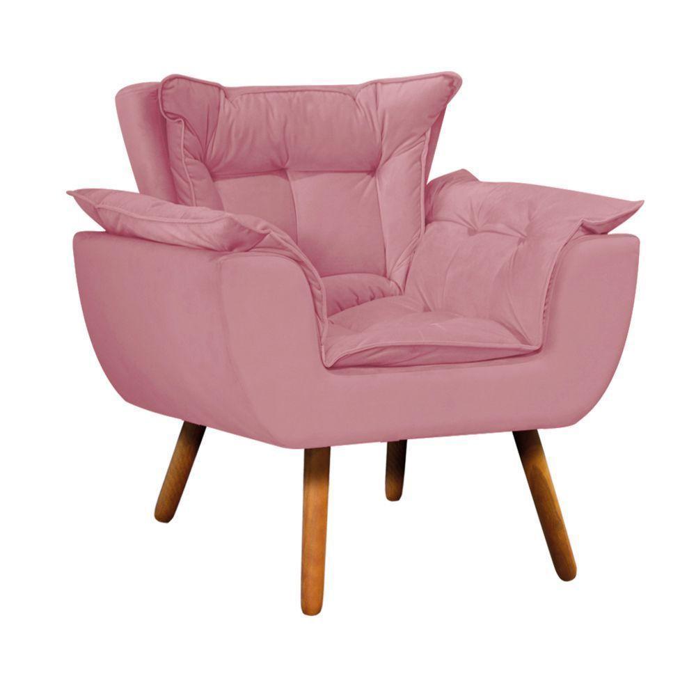 Poltrona Odisseia Suede Pés Palito Castanho D'rossi Rose - 4