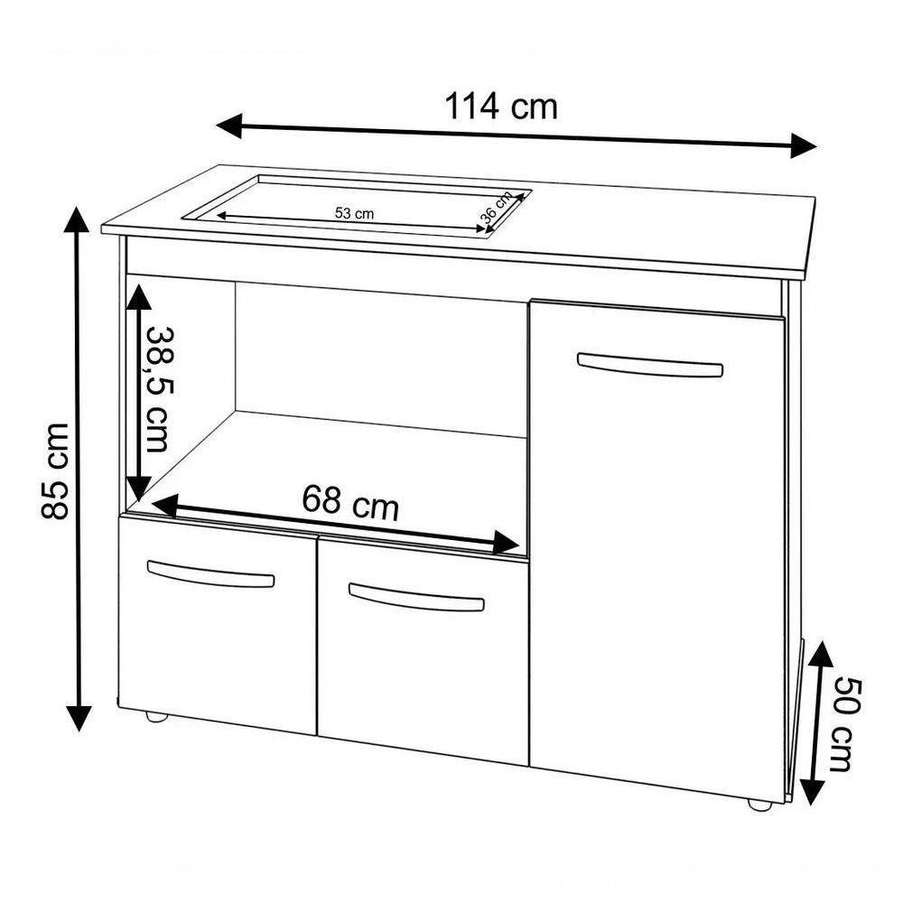 Balcão Para Cooktop 3 Portas Armário De Cozinha Ana - Ssx Multicoisas Cor Savana/off White Tampo 4 Bocas - 4