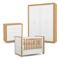 Quarto De Bebe 4 Portas Tutto New Com Capitonê New Boucle E Gaveteiro Freijó Branco Acetinado - Matic - 1