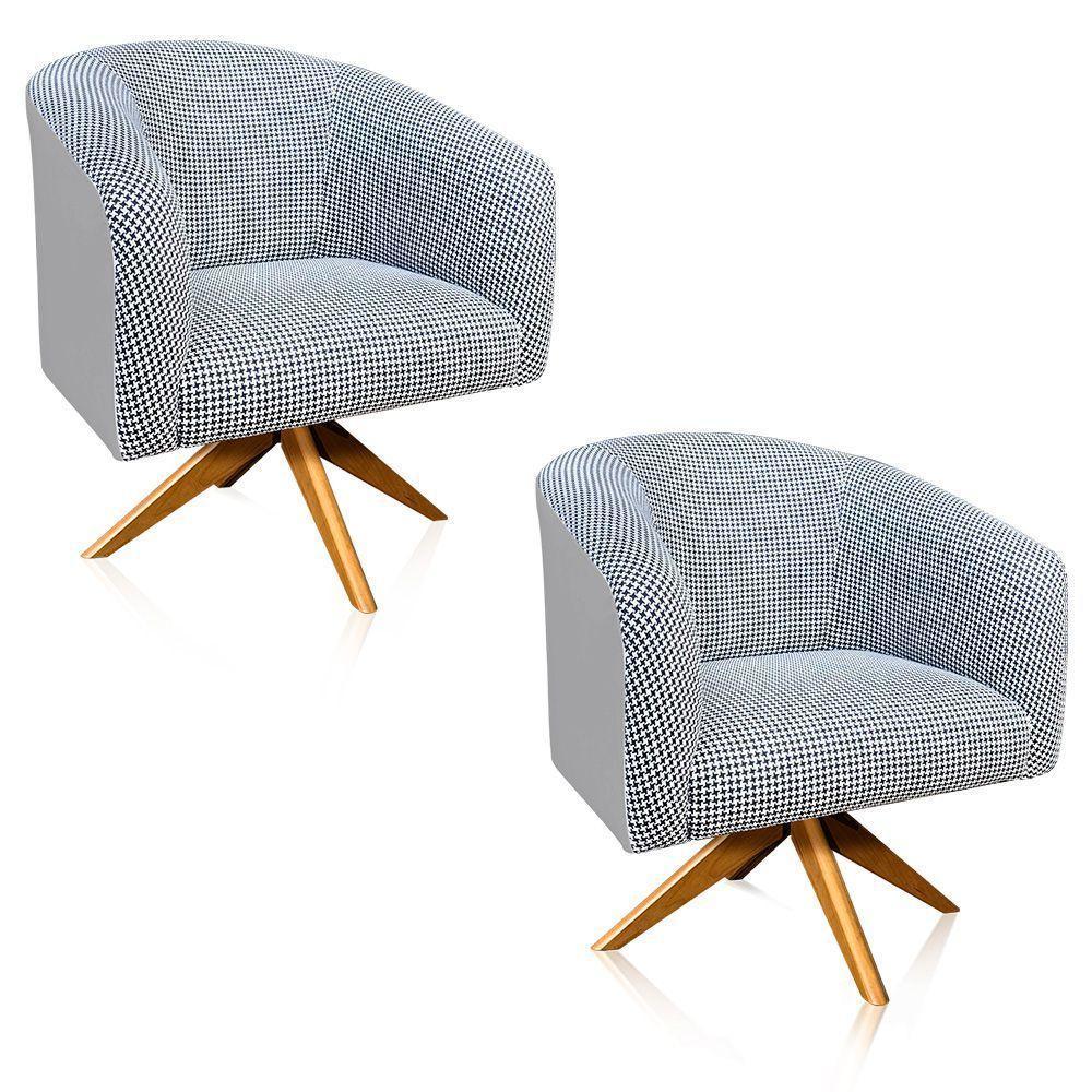 Kit 02 Poltronas Giratória Stella Linho A72 Com Corino Base Madeira Ma30 D'rossi Cinza - 1