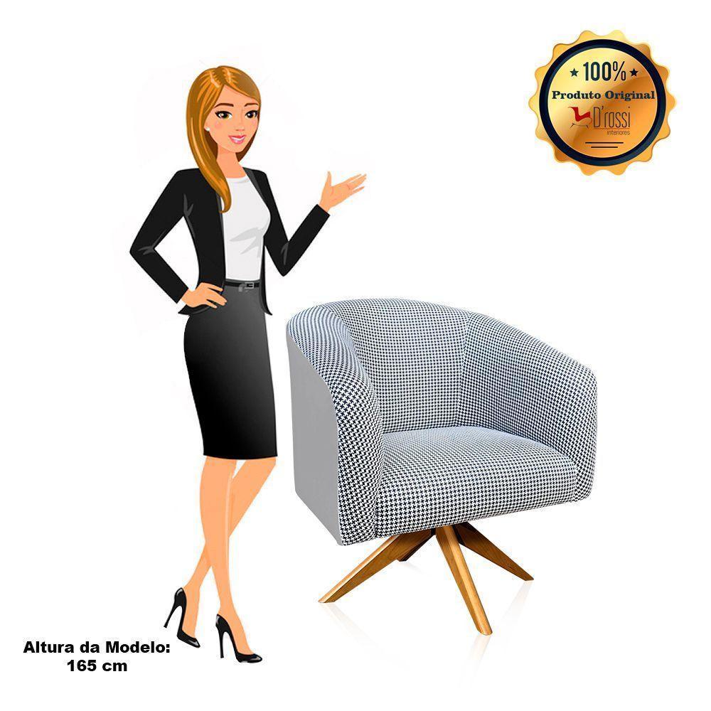 Kit 02 Poltronas Giratória Stella Linho A72 Com Corino Base Madeira Ma30 D'rossi Cinza - 2