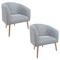 Kit 02 Poltronas Stella Linho A72 Com Corino Pés Palito Natural D'rossi Cinza - 1