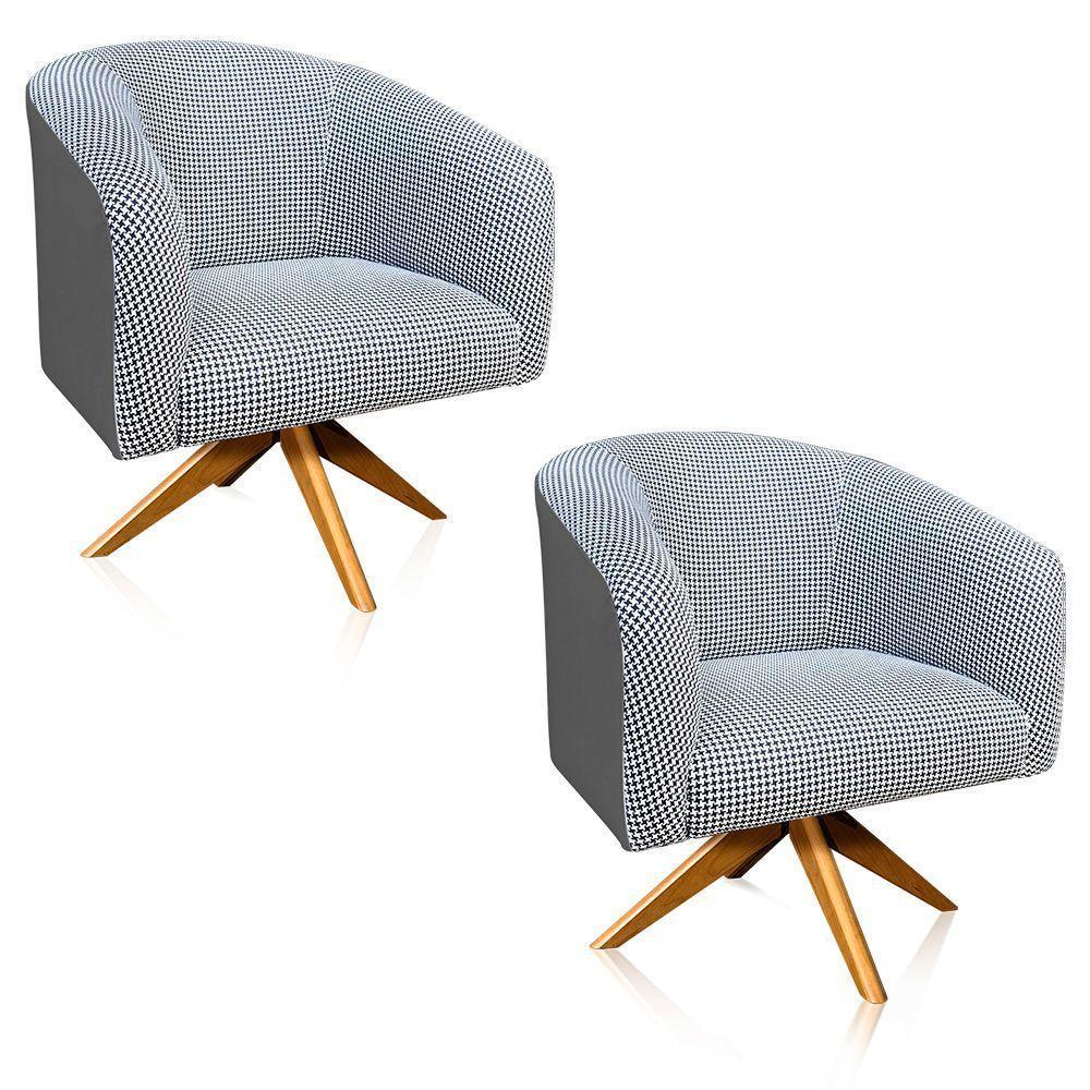 Kit 02 Poltronas Giratória Stella Linho A72 Com Corino Base Madeira Ma30 D'rossi Grafite - 1