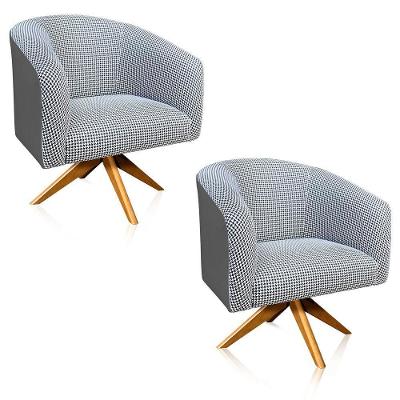 Kit 02 Poltronas Giratória Stella Linho A72 Com Corino Base Madeira Ma30 D'rossi Grafite