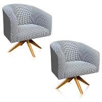 Kit 02 Poltronas Giratória Stella Linho A72 Com Corino Base Madeira Ma30 D'rossi Grafite - 1