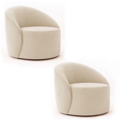 Poltrona Decorativa Orgânica Giratória Kit 2 Lua Cotelê-veludo D03 - D'rossi Bege