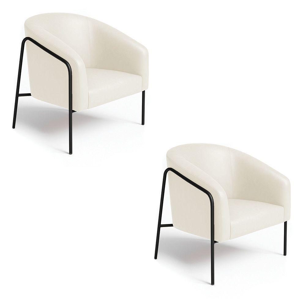 Poltrona Sala Industrial Alta Preto Kit 2 Stella Sintético Pu D03 - D'rossi Bege - 5