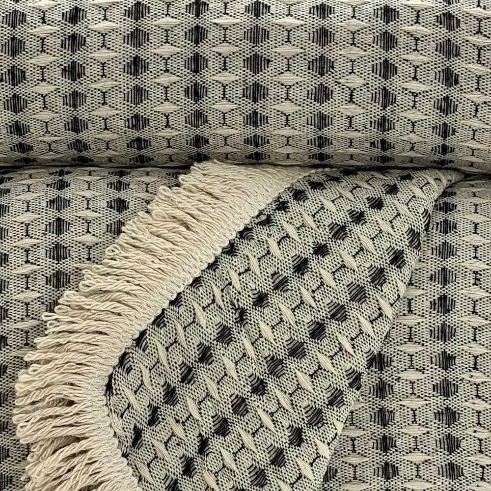 Manta Para Sofá Rubi King 260cm X 250cm Cru-preto Franja Cru - 2