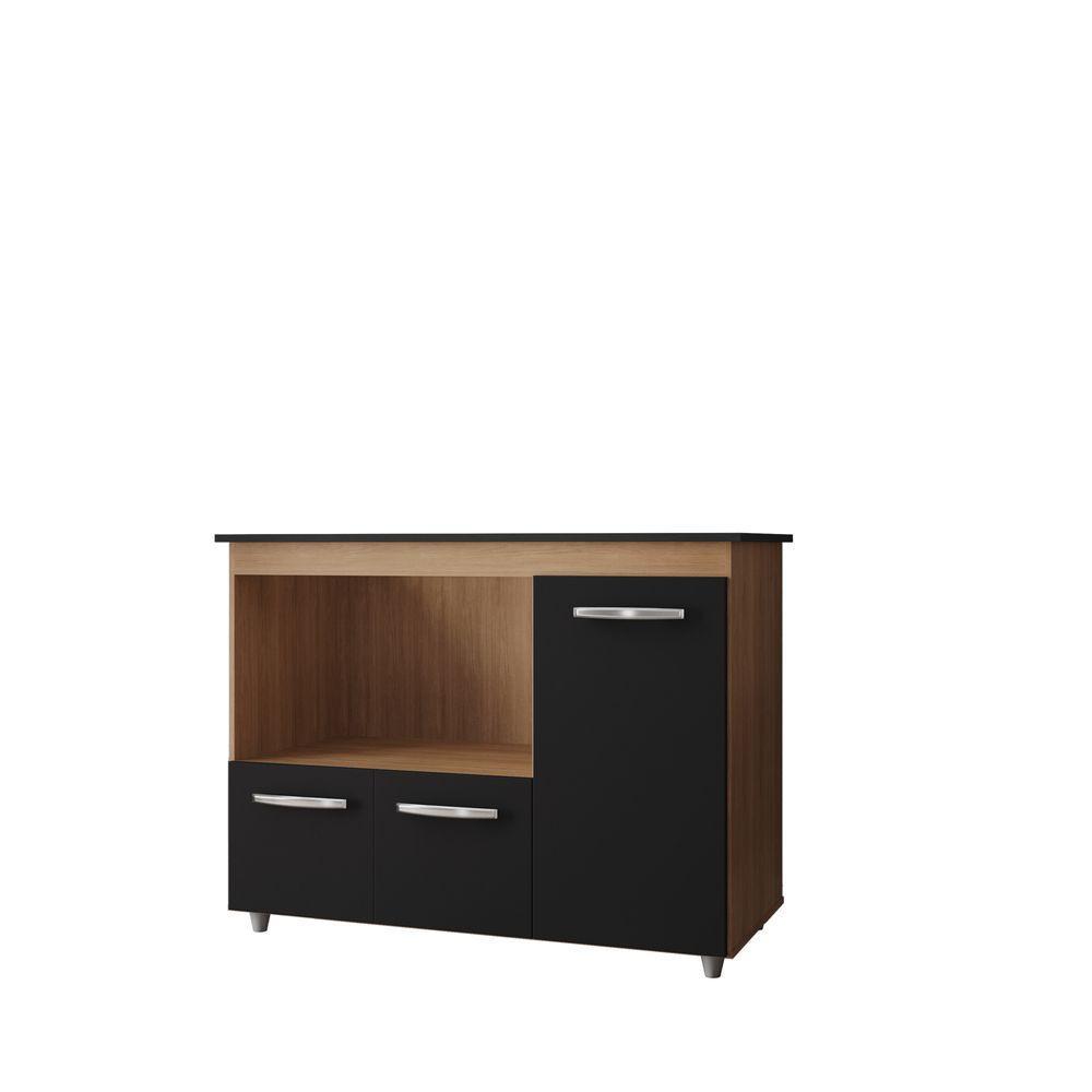 Balcão Para Cooktop 3 Portas Armário De Cozinha Ana - Ssx Multicoisas Cor Savana/preto Tampo 4 Bocas - 3