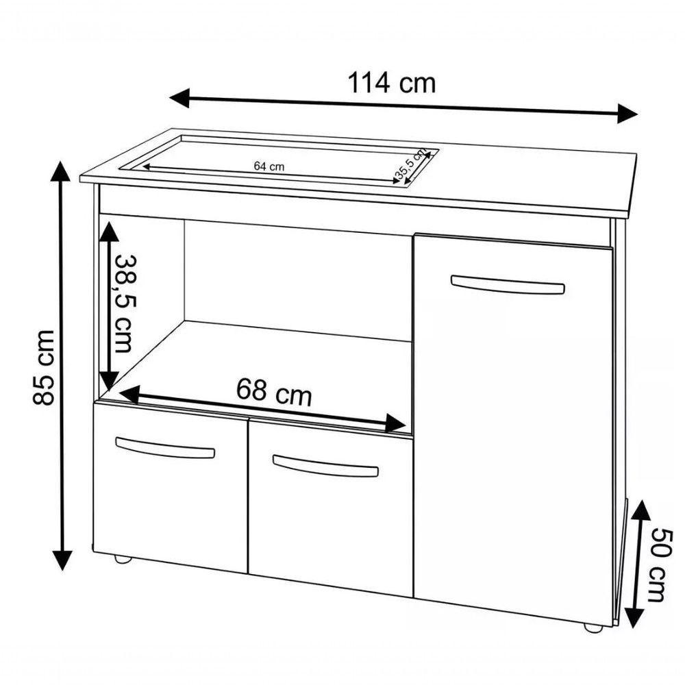 Balcão Para Cooktop 3 Portas Armário De Cozinha Ana - Ssx Multicoisas Cor Branco Tampo 5 Bocas - 4