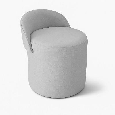 Puff Encosto Redondo Linho Confortável Sala Quarto Moderno Cinza