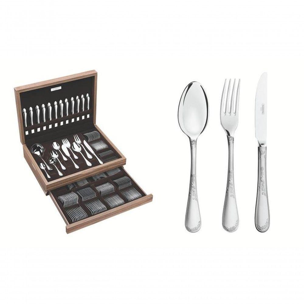 Faqueiro Tramontina Renascença Inox Com Facas De Mesa Detalhes E Estojo De Madeira 130 Peças - 3