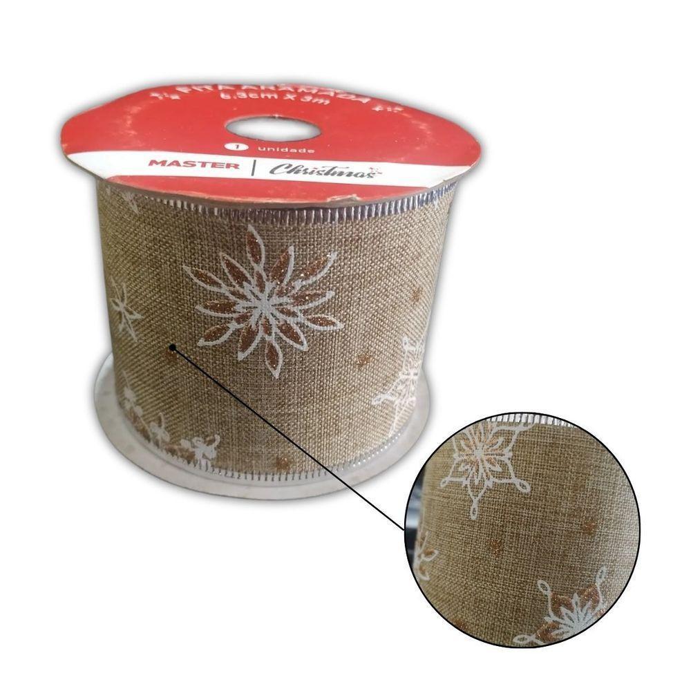 Fita Aramada De Natal Figuras Flores - 6,3cm X 3m - 2