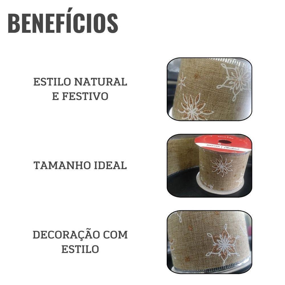 Fita Aramada De Natal Figuras Flores - 6,3cm X 3m - 3