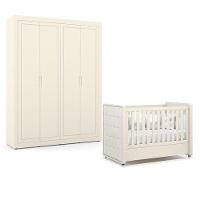 Berço Americano Com Capitonê New Boucle E Guarda Roupa Tutto New 4 Portas Off White - Matic - 1
