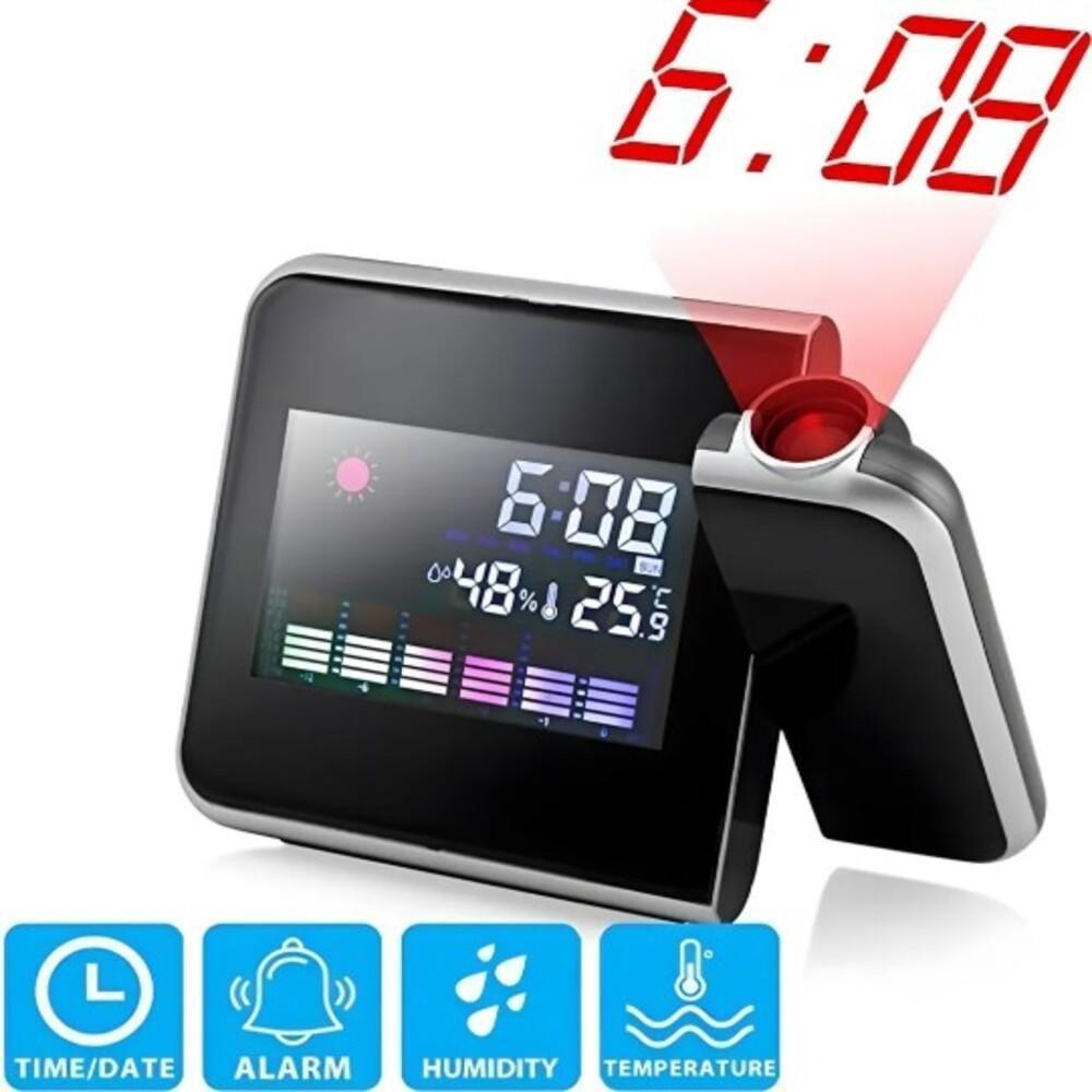 Relogio Projetor Despertador Led Digital Hora Temperatura Estacao Metereologica De Mesa Giratorio Previsao Tempo Soneca - 3