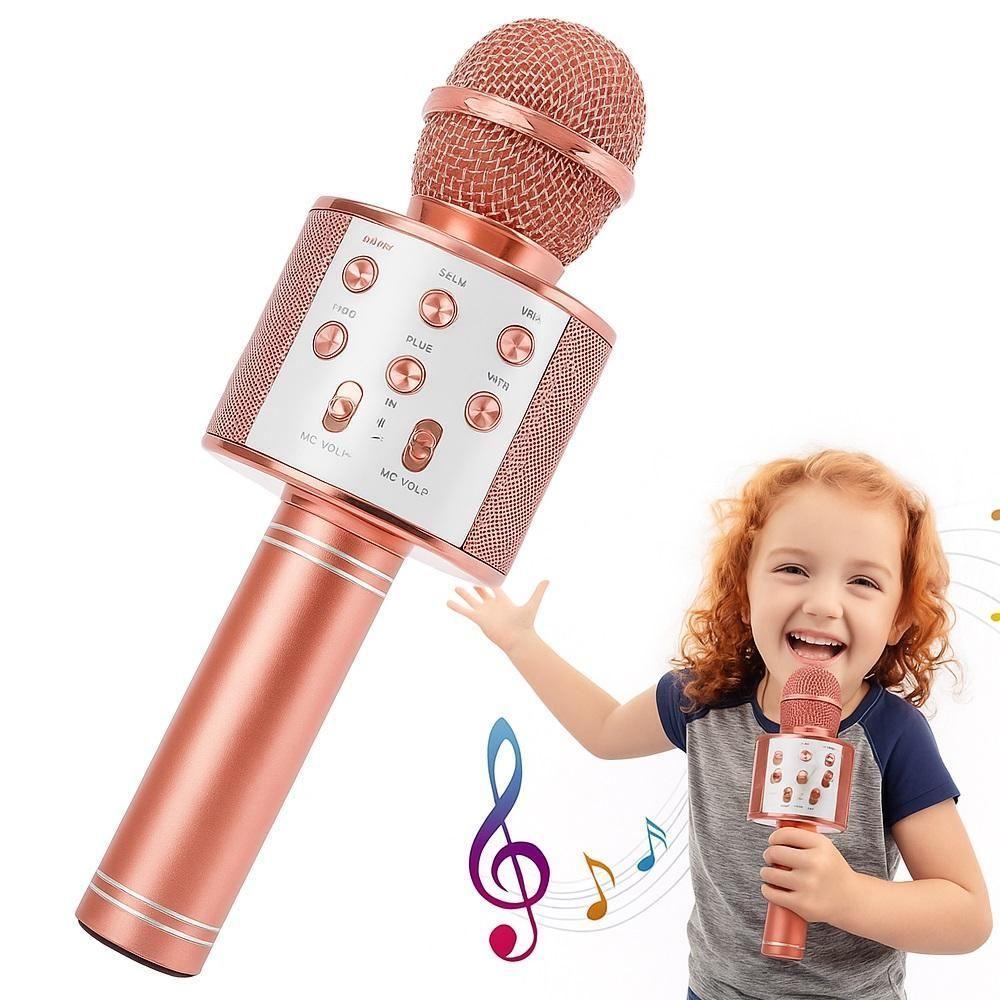 Microfone Karaoke Portatil Cantar Festas Reunioes Brincadeira Caixa De Som Bluetooth Portatil Sem Fio Rose Gold - 1