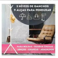 Cabideiro Organizador Chao 9 Ganchos Mancebo Arara Roupa Casaco Blusa Bolsa Desmontavel Branco