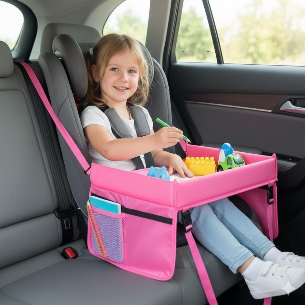 Mesinha Infantil Carro Casa Mesa Porta Objetos Bolsos Dobravel Portatil Bebe Criança Apoio Rosa - 2