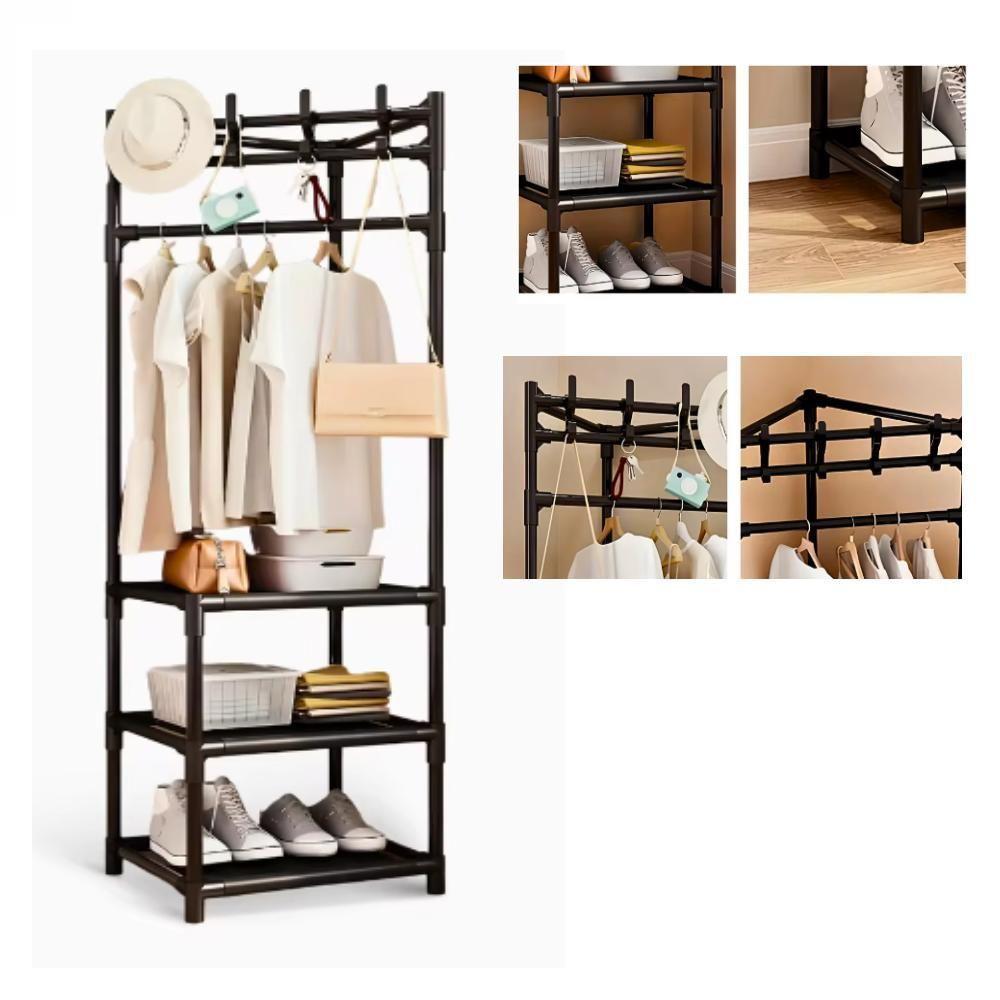 Organizador Guarda Roupas Cabideiro Suporte Portatil 3 Prateleiras Sapateira Multiuso Armario Closet Quarto Lavanderia R - 4