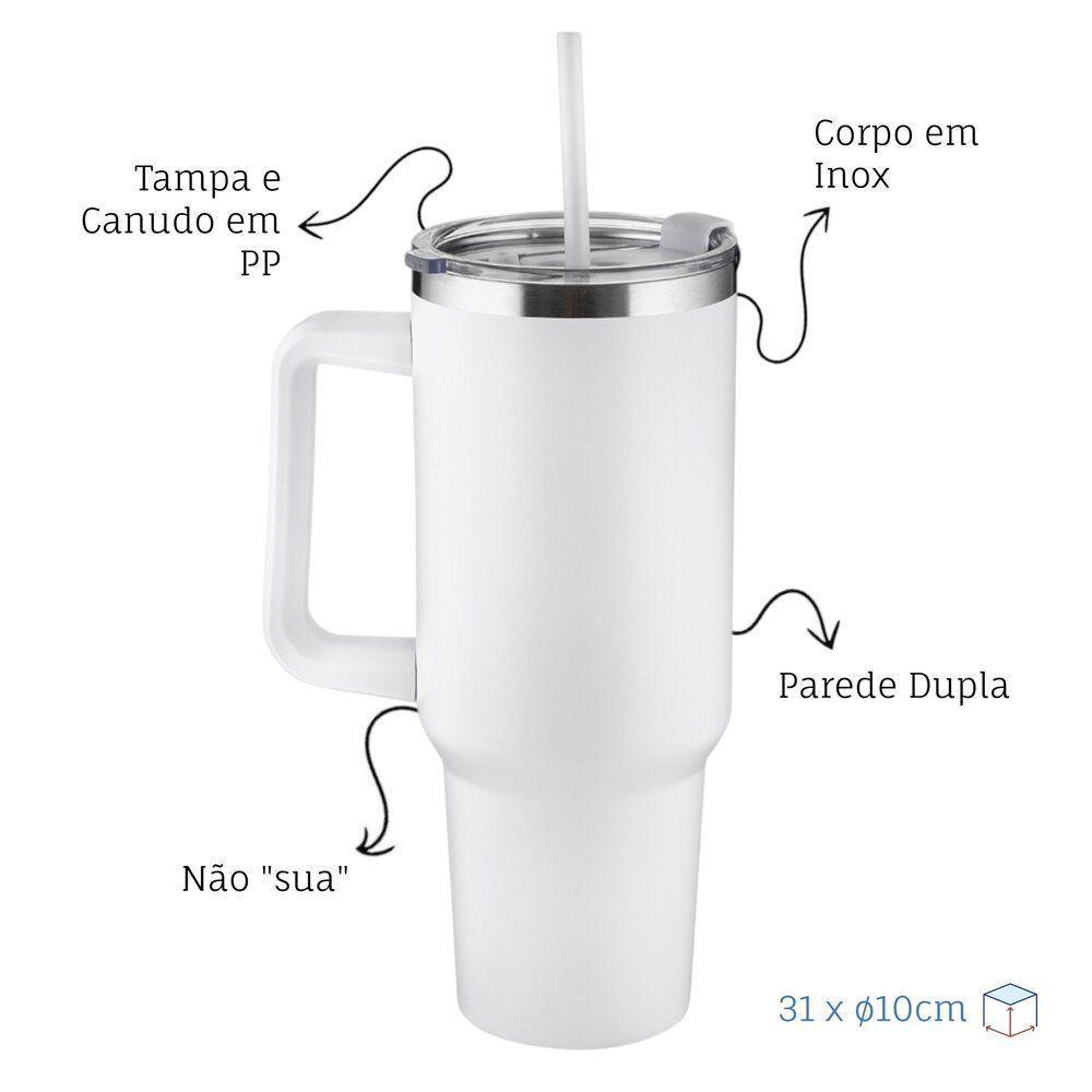 Garrafa Térmica Inox 1,3l Com Alça E Canudo - Parede Dupla Branca - 6