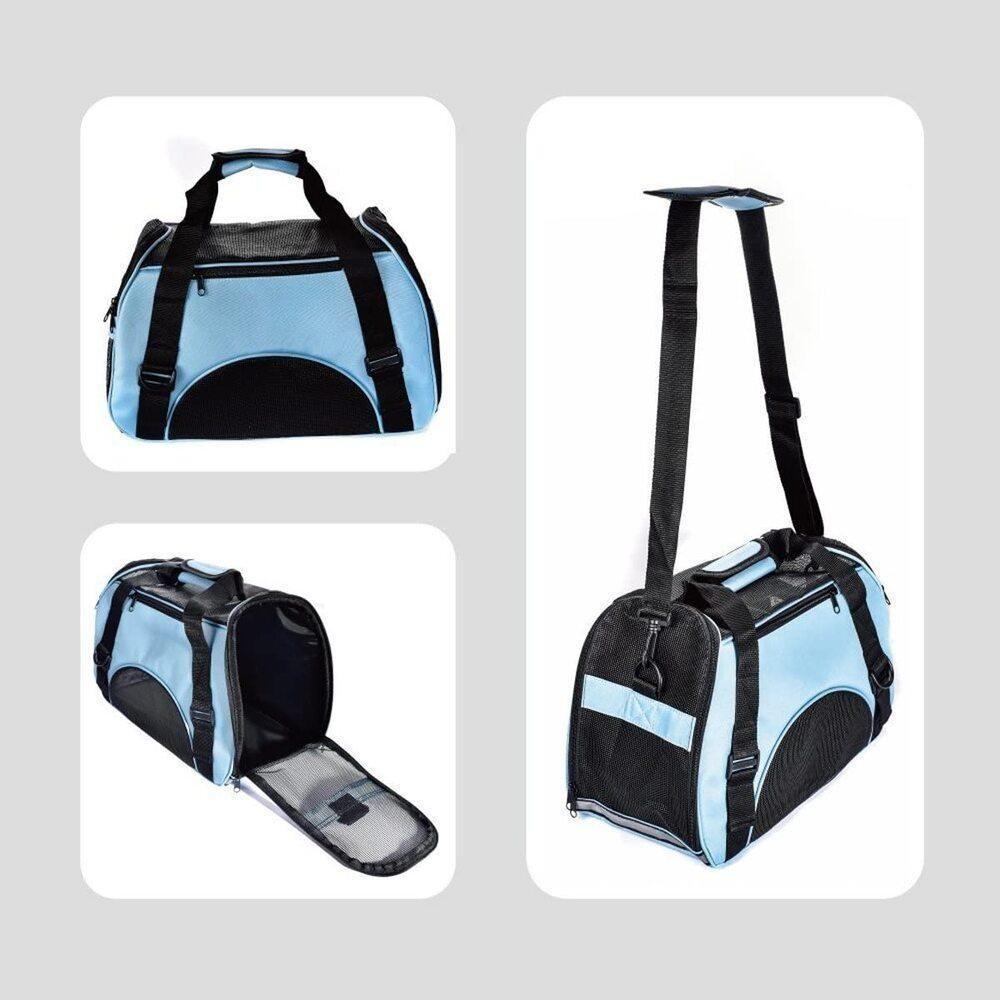 Mochila Pet Cachorro Bolsa Transporte Gato Canguru Caes Mala Dobravel Viagem Aviao Carro Azul - 2