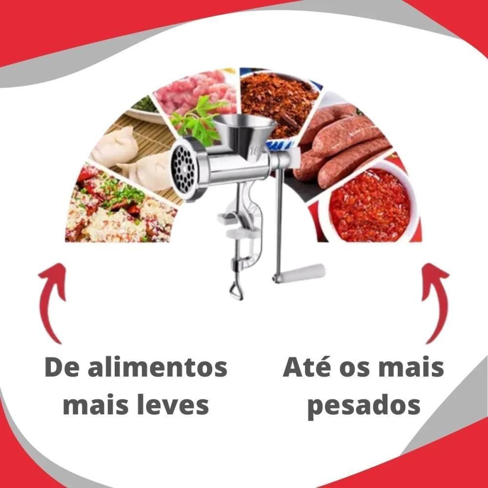 Maquina Moer Carne Moedor Faz Linguica Funil Profissional Hamburguer Kit Completo 3 Acessorios Aluminio Manual Embutidos - 4