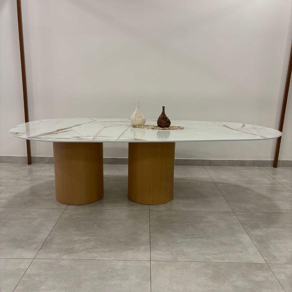 Mesa De Jantar Oásis Orgânica Cilíndrica Calacata Gold 120x80 Cm - 2