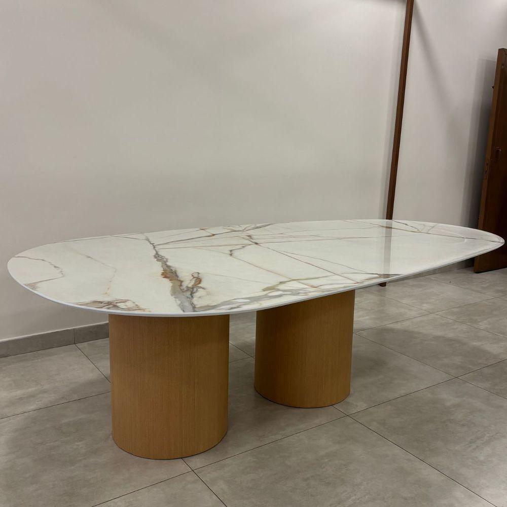 Mesa De Jantar Oásis Orgânica Cilíndrica Calacata Gold 120x80 Cm - 4