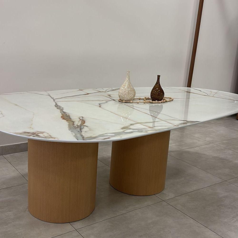 Mesa De Jantar Oásis Orgânica Cilíndrica Calacata Gold 120x80 Cm - 8