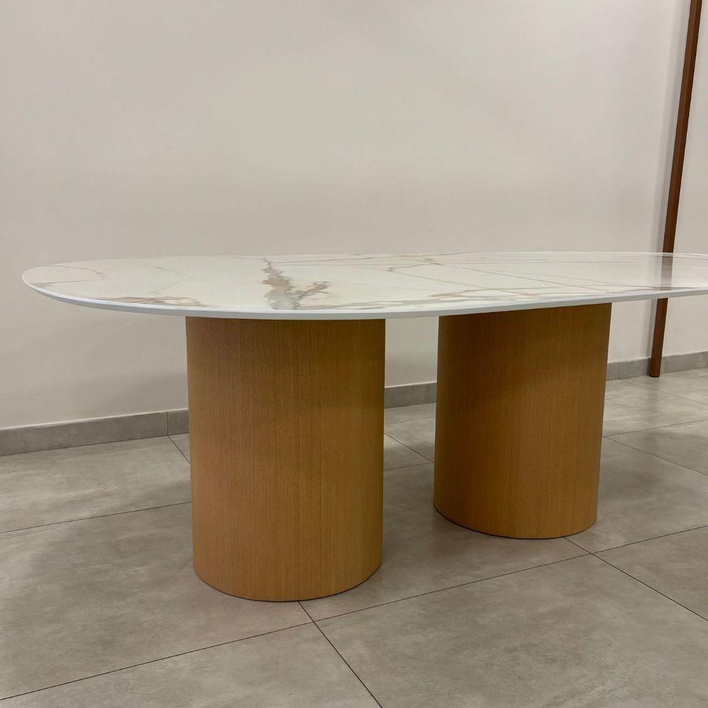 Mesa De Jantar Oásis Orgânica Cilíndrica Calacata Gold 180x100 Cm - 4