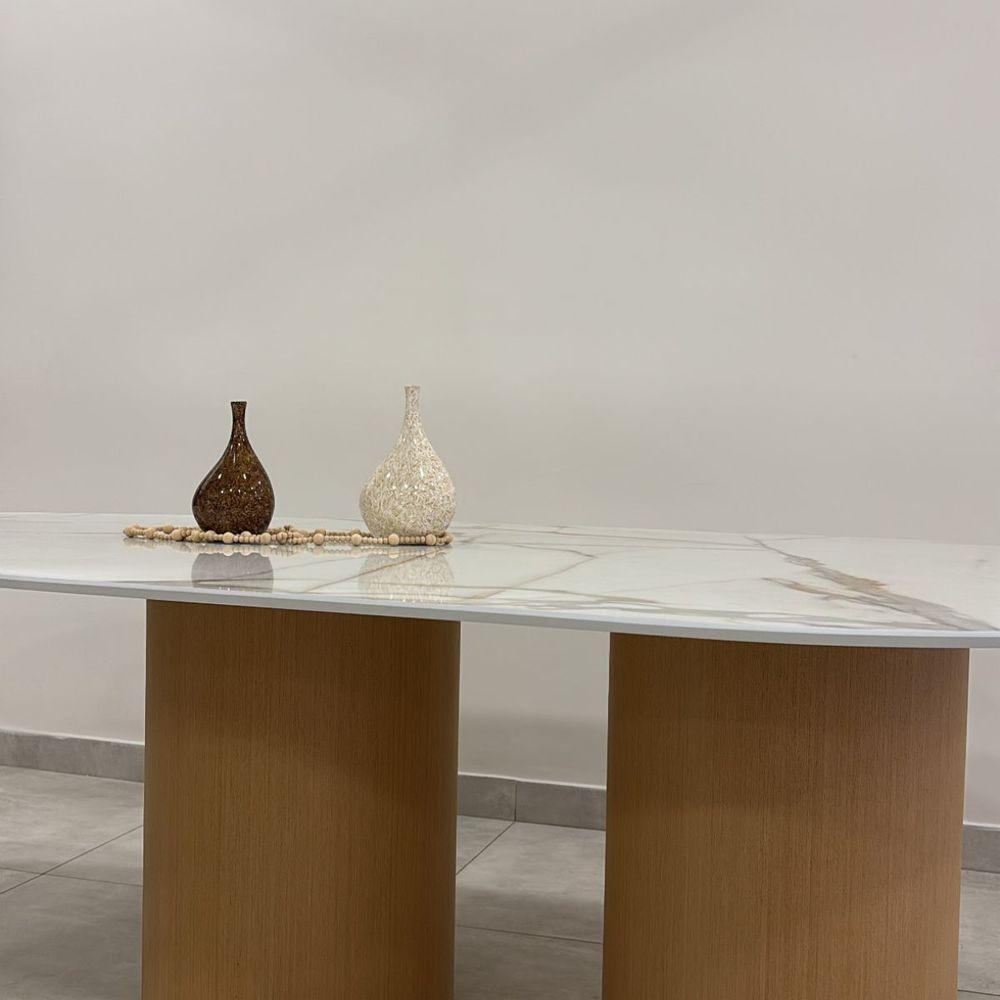 Mesa De Jantar Oásis Orgânica Cilíndrica Calacata Gold 180x100 Cm - 7