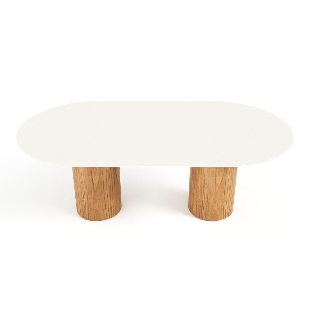 Mesa De Jantar West 180cm X 100cm 6 Lugares Lâmina Natural De Madeira Off White Vidro - 2
