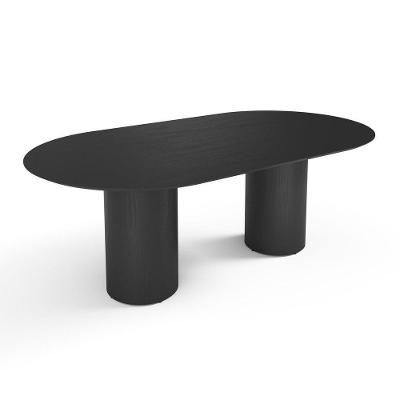 Mesa De Jantar West 220cm X 100cm 8 Lugares Lâmina Natural De Madeira Preto